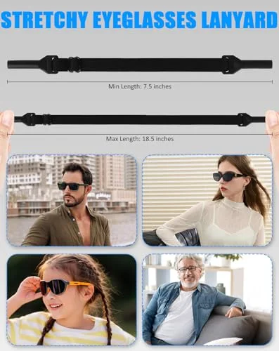 BILIONE Upgrade Glasses Strap for Sports No Tail Adjustable Sunglasses Strap for Men, Kids, Boys, Elastic Eyeglasses Headband, Pack of 4 3