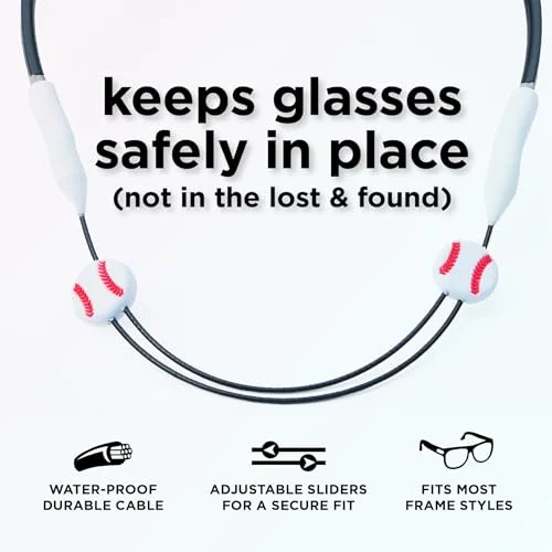 Pilotfish Basics Glasses Strap, No Tail Eyeglass Holder Adjustable Kids Glasses Strap, Anti Slip Sports Glasses Holder Ultra Comfort Sunglasses Eyeglasses Strap for Boys and Girls (Baseball, 12 Inch) 2